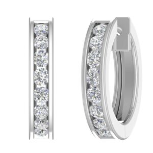 1/2 carat channel diamond hoop earrings in 14k white gold