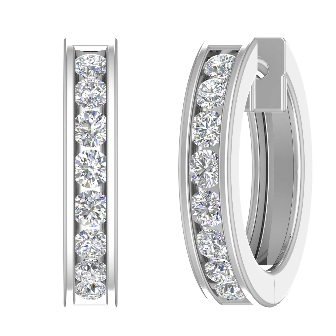 1/2 Carat Channel Diamond Hoop Earrings in 14K White Gold