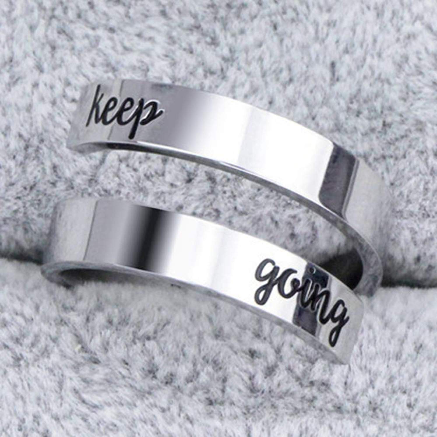 XOYOYZU Inspirational Rings for Women Adjustable Statement Stainless Steel Spiral Wrap Twist Ring Encouragement Personalized Jewelry Birthday Gifts (Keep Going)