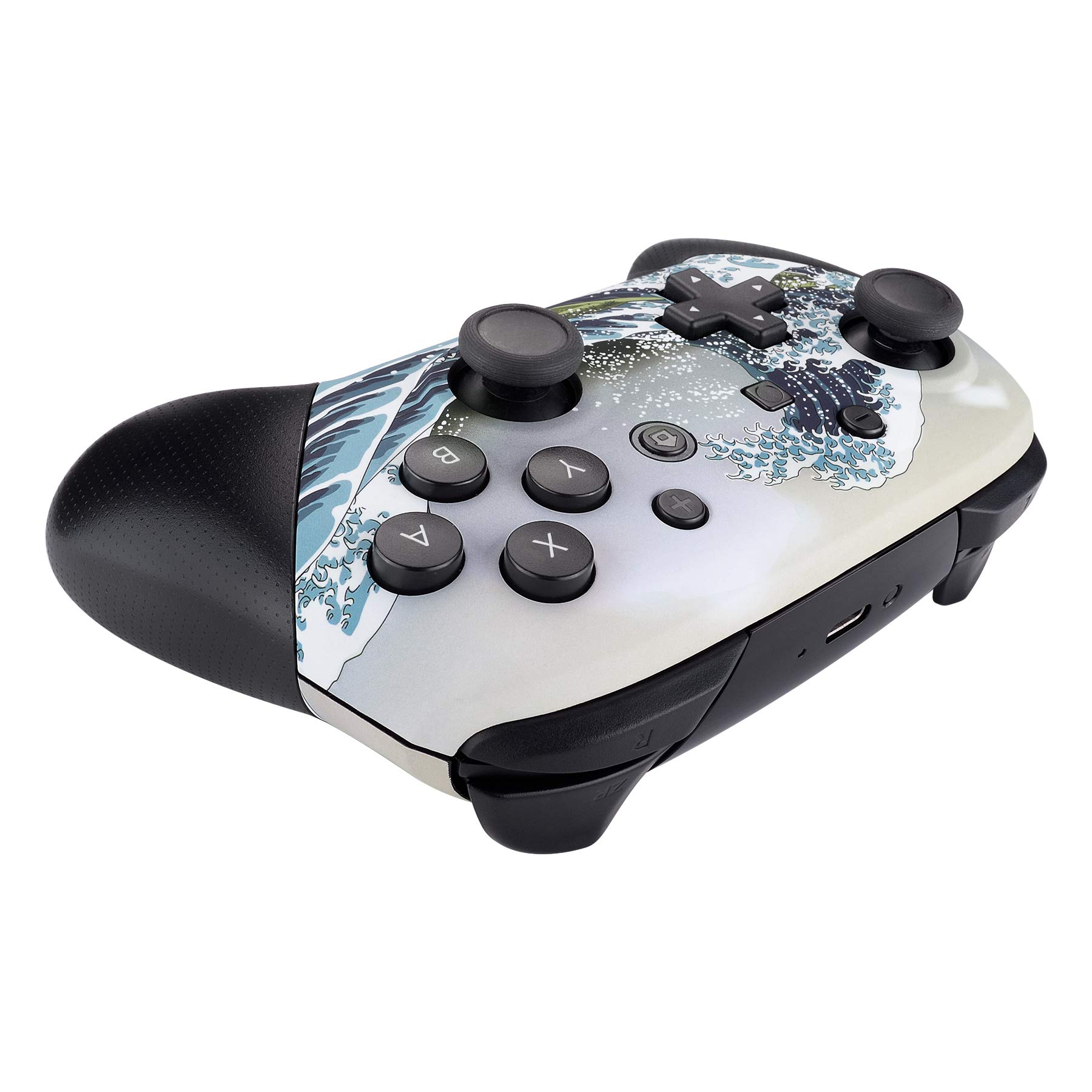 eXtremeRate Soft Touch Faceplate and Backplate for NS Switch Pro Controller, The Great Wave Patterned DIY Replacement Shell Housing Case for NS Switch Pro - Controller NOT Included