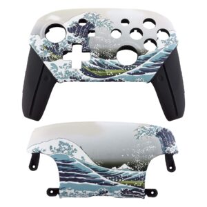 eXtremeRate Soft Touch Faceplate and Backplate for NS Switch Pro Controller, The Great Wave Patterned DIY Replacement Shell Housing Case for NS Switch Pro - Controller NOT Included