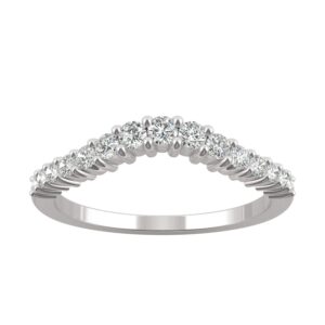 14k white gold 2.3mm round moissanite curved graduated band- size 8 0.39cttw dew by charles & colvard