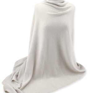 Jet&Bo 100% Pure Cashmere Travel Wrap, Scarf & Blanket Ivory, Storage Bag + Gift Box