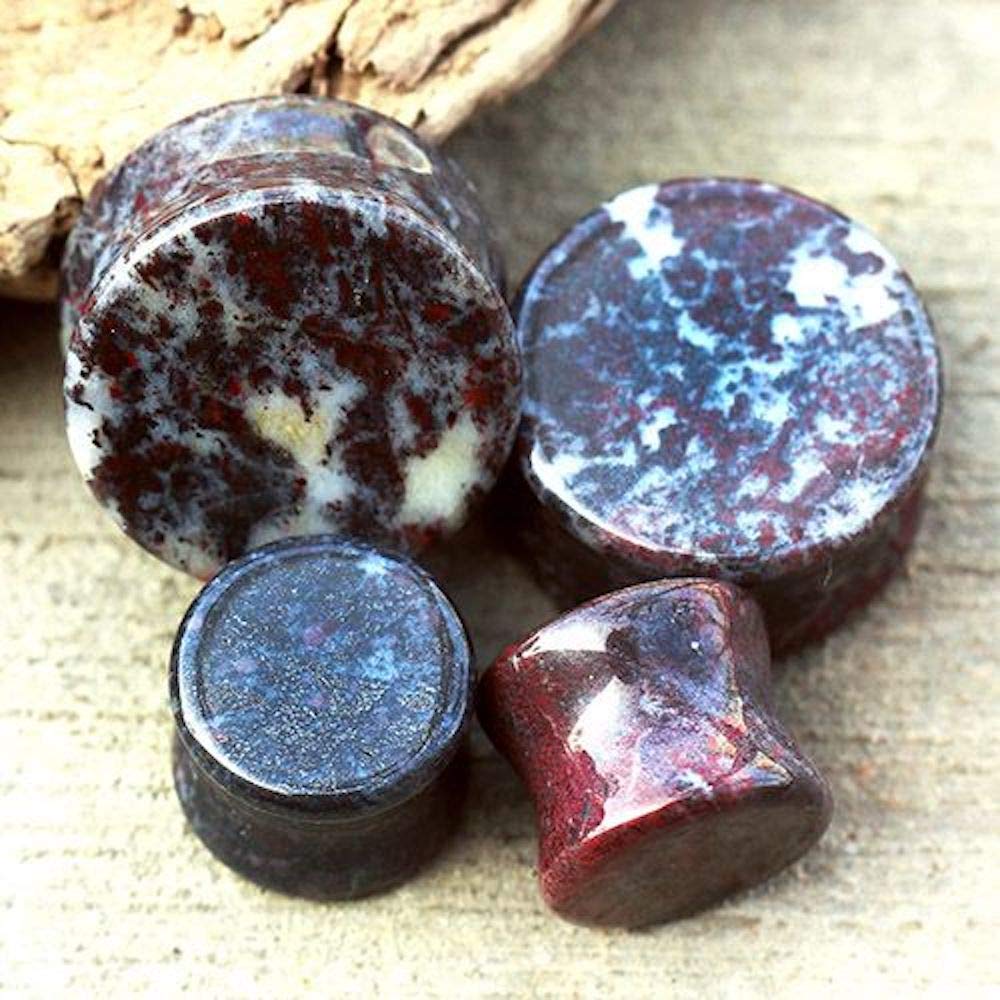 Covet Jewelry Natural Chicken Blood Stone Saddle Plug (1")