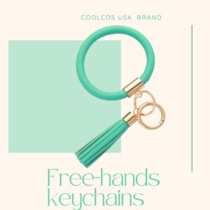 Coolcos Key Ring Bracelets Wristlet Keychain Bangle Keyring - Large Circle Leather Tassel Bracelet Holder For Women Gift(Turquoise Blue)