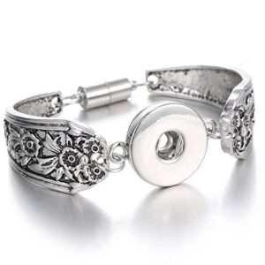 LOVGLISTEN 6pcs Flowers Carved Vintage Magnetic Snap Bracelet Bangle for 18mm Snap Button Jewelry （11）