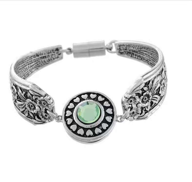 LOVGLISTEN 6pcs Flowers Carved Vintage Magnetic Snap Bracelet Bangle for 18mm Snap Button Jewelry （11）