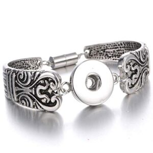 LOVGLISTEN 6pcs Flowers Carved Vintage Magnetic Snap Bracelet Bangle for 18mm Snap Button Jewelry （11）