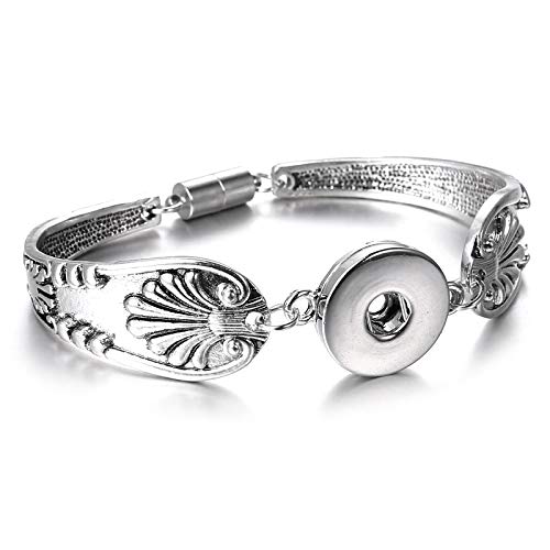 LOVGLISTEN 6pcs Flowers Carved Vintage Magnetic Snap Bracelet Bangle for 18mm Snap Button Jewelry （11）