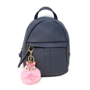 Honbay Faux Rabbit Fur Fluffy Keychain Fashion Fox Head Alloy Keychain Sparkly Rhinestone Handbag Backpack Car Keychain (Pink)