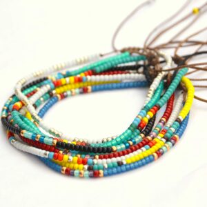 Anklet for Women, Unique Beaded Thin Anklet, Black Gold Colorful Boho Hippie Waterproof Beach Foot Jewelry, Native American Style, Handmade by Tribes (S-M (adjustable))