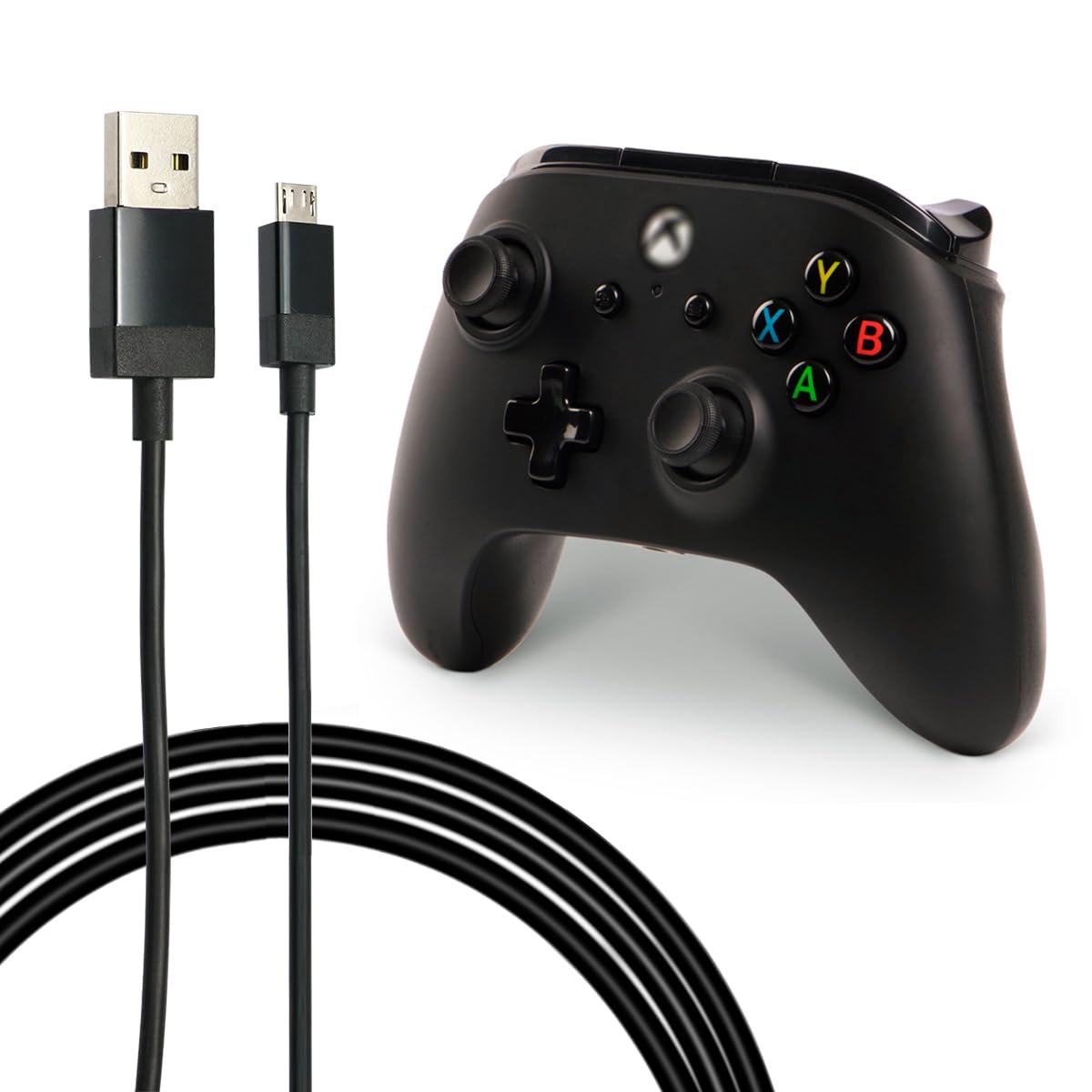 Charger Charging Cable for Xbox One Controller, Micro USB 2.0 Play Data Sync Cord for PlayStation 4, PS4 Slim/Pro Controller, Samsung Galaxy, Android Phone (Black 10 Feet)