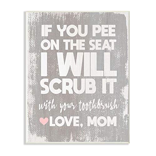 Stupell Industries Pee On Seat Funny Word Bathroom Wood Textured Grey Design Wall Plaque, 10 x 15, Multi-Color