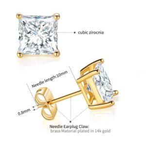 5 Pairs 14K Yellow Gold Plated Princess Cut Clear Cubic Zirconia Stud Earring Set