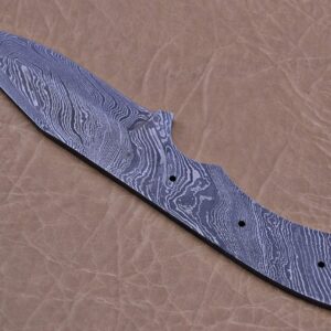 Knife Making, Damascus Steel Blank Blade 8.25 inches Long Hand Forged Skinning Knife with 3 Pin Hole & an Inserting Hole Space 4 inches Cutting Edge