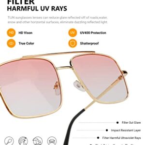 TIJN Aviator Sunglasses for Women Men UV400 Protection Oversized Square Sun Glasses Retro 70s Vintage Shades(Gradient Pink)