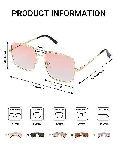 TIJN Aviator Sunglasses for Women Men UV400 Protection Oversized Square Sun Glasses Retro 70s Vintage Shades(Gradient Pink)