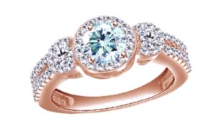 affy green moissanite & white natural diamond engagement and wedding fashion ring in 14k rose gold over sterling silver (0.25 cttw)