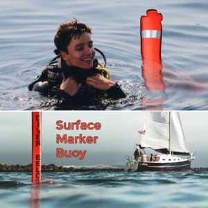 4ft Red Scuba Diving Open Bottom Surface Marker Buoy (SMB) with 49ft Finger Spool Alloy Dive Reel and Double Ended Bolt Clip - Blue