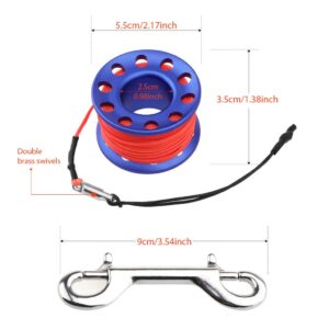 4ft Red Scuba Diving Open Bottom Surface Marker Buoy (SMB) with 49ft Finger Spool Alloy Dive Reel and Double Ended Bolt Clip - Blue