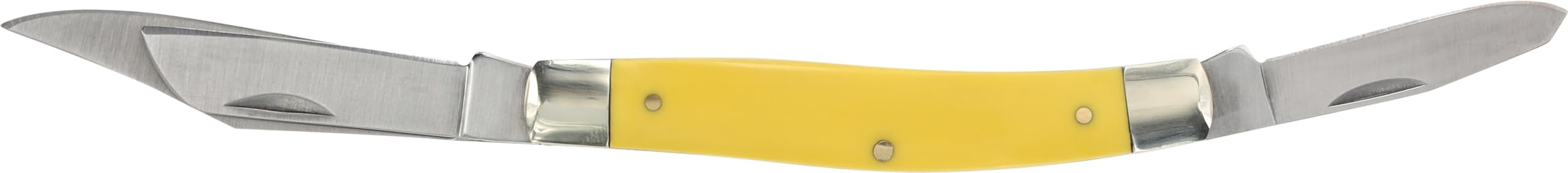 Old Timer 8OTY Yellow Senior 6.9in S.S. Traditional Pocket Knife with 3in Clip Point, Sheepsfoot, Spey Blade and Sawcut Handle for Hunting, Camping and EDC, Multicolor