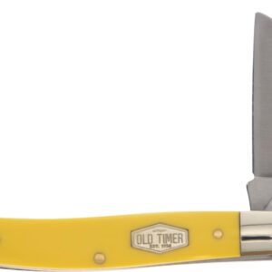 Old Timer 8OTY Yellow Senior 6.9in S.S. Traditional Pocket Knife with 3in Clip Point, Sheepsfoot, Spey Blade and Sawcut Handle for Hunting, Camping and EDC, Multicolor