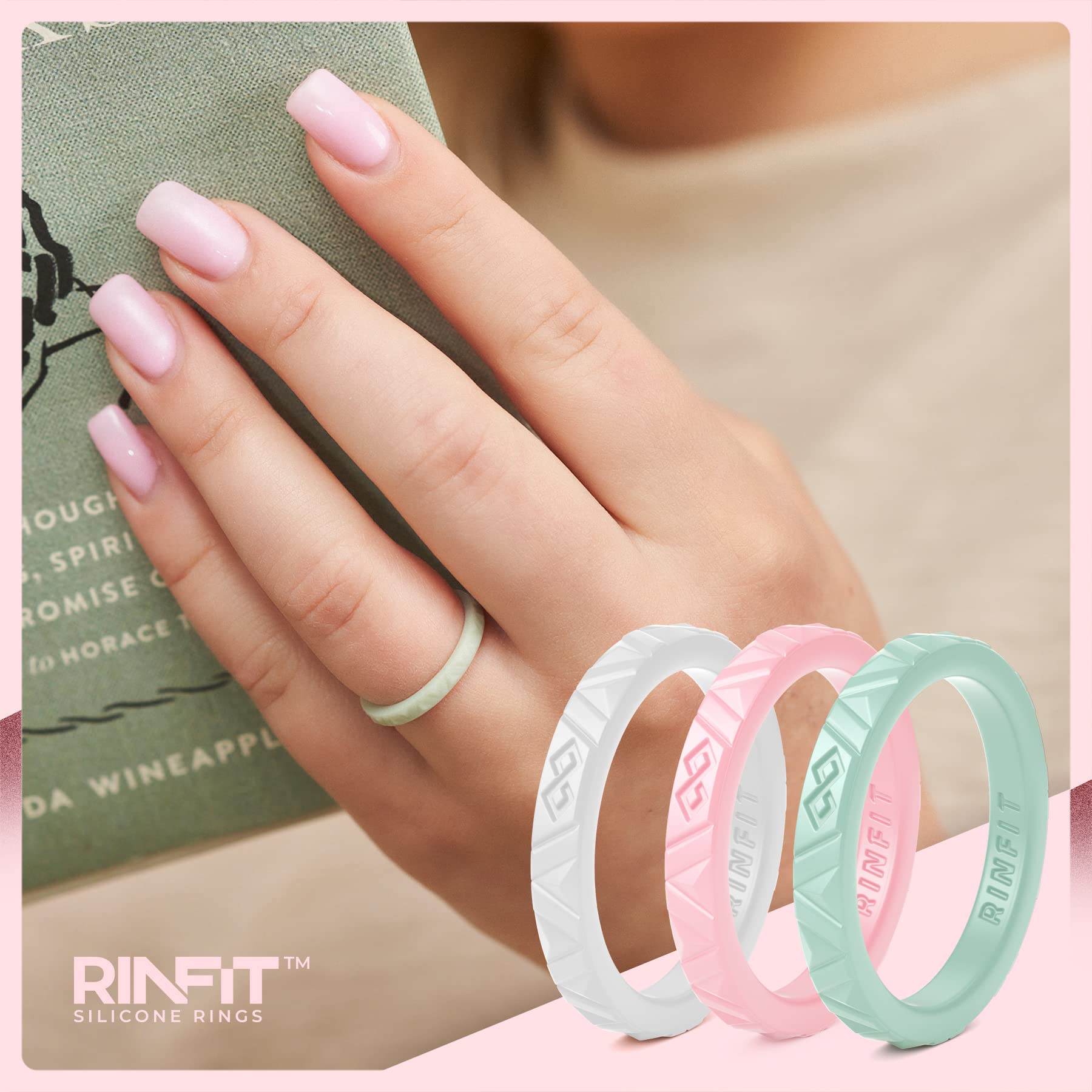 Rinfit Silicone Wedding Rings for Women - Soft, Stackable & Thin Silicone Ring Women - Rubber Wedding Bands Women- U.S. Design Patent Pending - SetI, Size 7