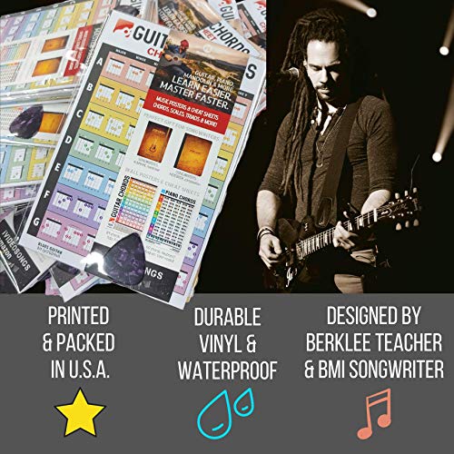 iVideosongs All-In-One Guitar Cheatsheet • Guitar Chords, Scales & Triads Guitar Reference Charts • Full Color with Circle of Fifths, Tab & CAGED Guitar • Free Access to 150+ Guitar Tutorials