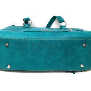 Set of Women's Concealed Carry Tote Double Flat Strap Purse with Laser Cutout Inlay with Matching Wallet (Turquoise)