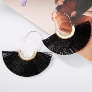 3 Pairs Fan Tassel Earrings for Women Fringe Earrings Semi Circle Fan Silky Threader Dangles Hoops