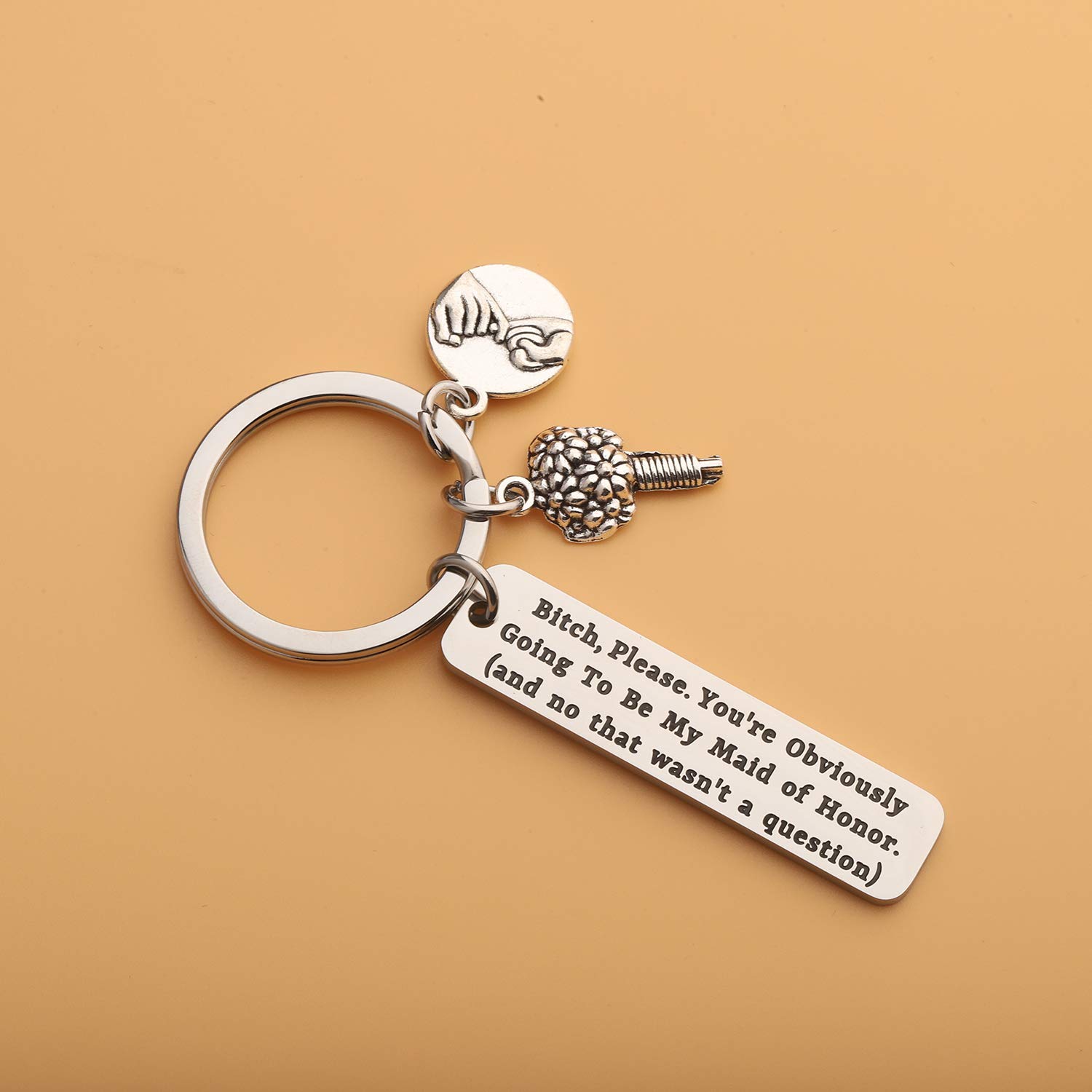 LQRI Maid of Honor Proposal Gift You're Obviously Going To Be My Maid of Honor Keychain Wedding Gift for Brides Bitches Bride Best Friend Gift Bridesmaid Jewelry (sliver)