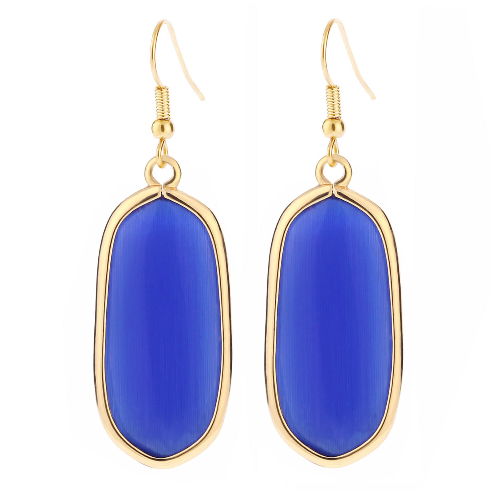 BaubleStar Natural Crystal Healing Stone Drop Earrings Blue Opal Jasper Gemstone Quartz Oval Dangle Gold Fashion Jewelry for Women