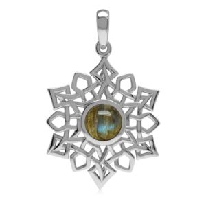 silvershake 1.5 ct natural labradorite 925 sterling silver celtic knot weave snowflake pendant