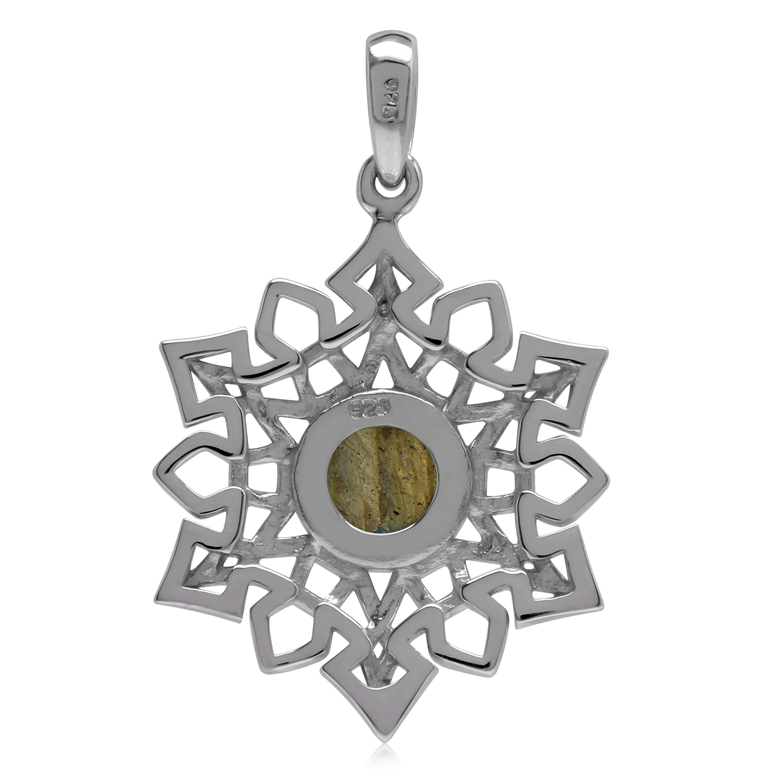 Silvershake 1.5 CT Natural Labradorite 925 Sterling Silver Celtic Knot Weave Snowflake Pendant