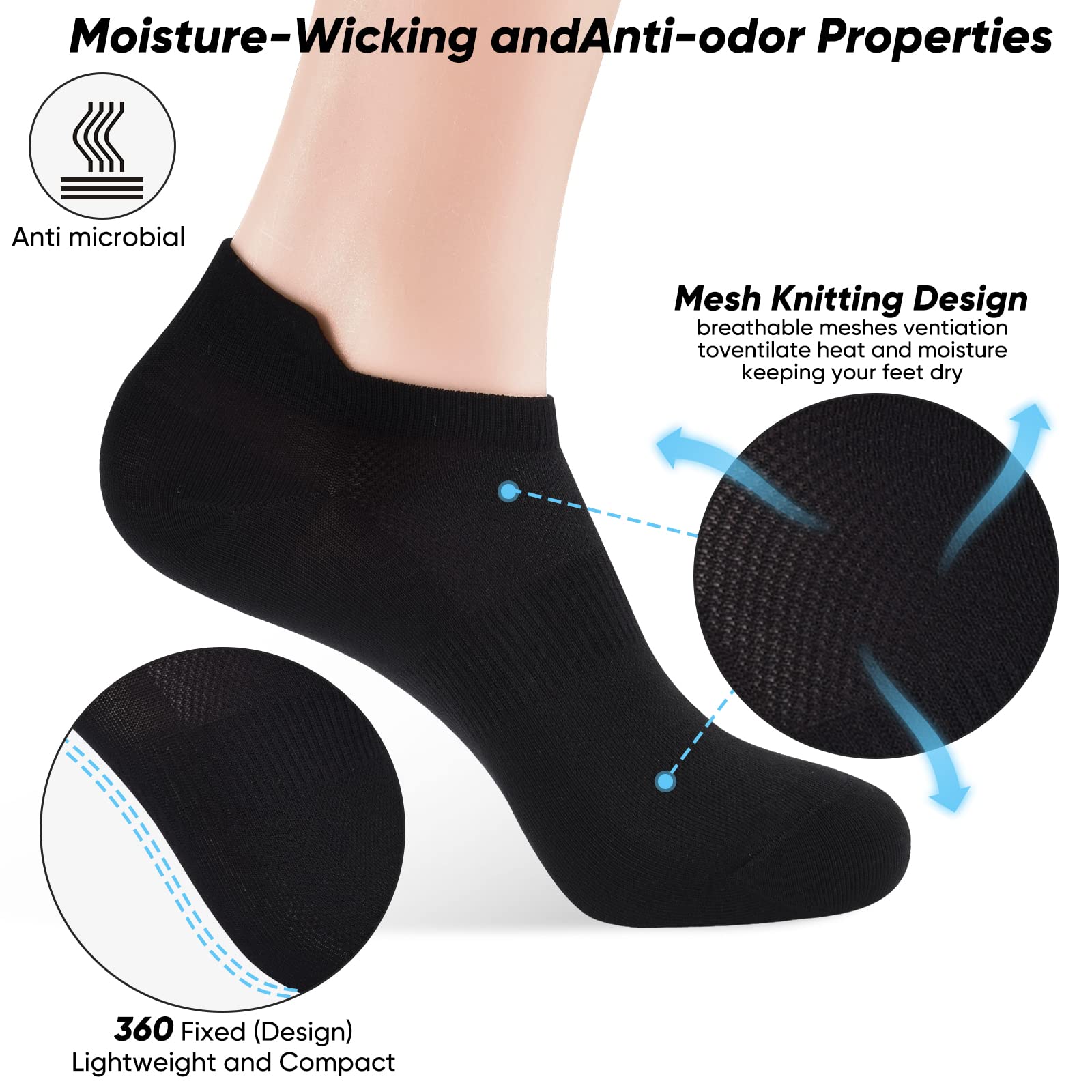 ATBITER Ankle Socks Womens and Men Thin Athletic Running Low Cut No Show Socks With Heel Tab 6/10-Pairs