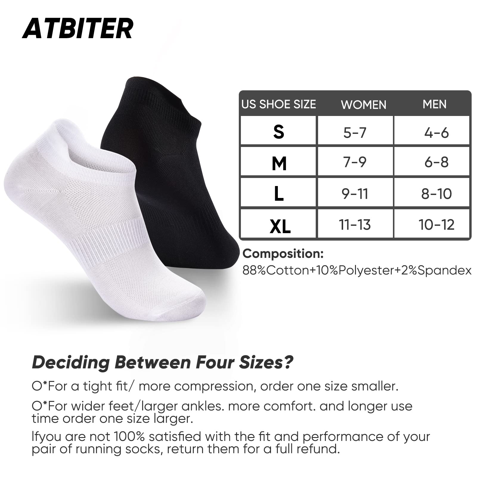 ATBITER Ankle Socks Womens and Men Thin Athletic Running Low Cut No Show Socks With Heel Tab 6/10-Pairs