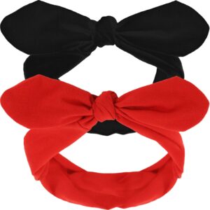 2 Pcs Halloween Retro Headbands Woman Headbands with Bows Cotton Handmade Hairbands Vintage Wire Headband Rabbit Ear Bow Hair Band Headwrap(Red and Black)