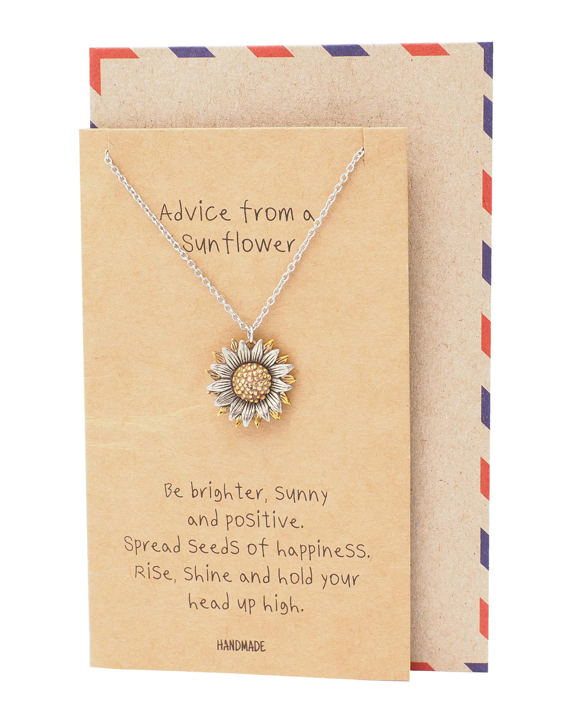 quan jewelry Sunflower Necklace for Women, Gift for Mother with Inspirational Greeting Card (Two Tone)