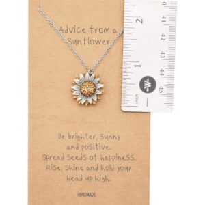 quan jewelry Sunflower Necklace for Women, Gift for Mother with Inspirational Greeting Card (Two Tone)