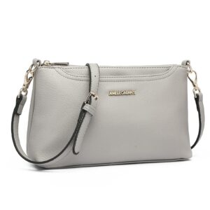 AMELIE GALANTI Small Medium Size Crossbody Bag purse for Women,leather Shoulder handbag with Adjustable Strap (GREY)