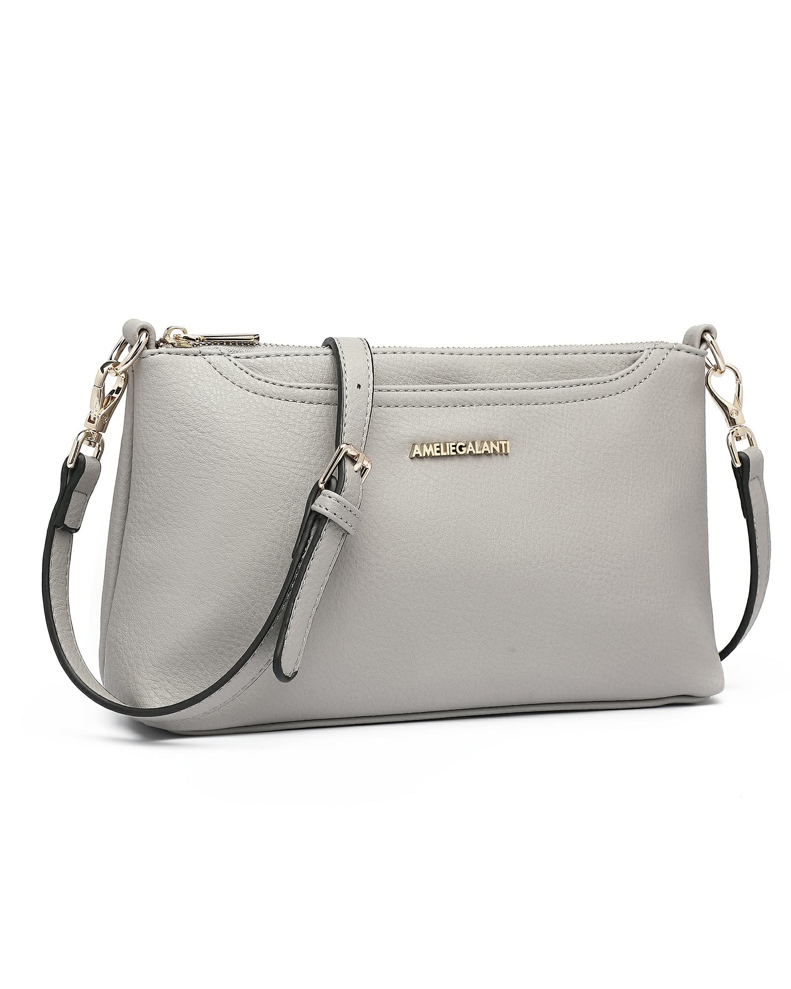 AMELIE GALANTI Small Medium Size Crossbody Bag purse for Women,leather Shoulder handbag with Adjustable Strap (GREY)