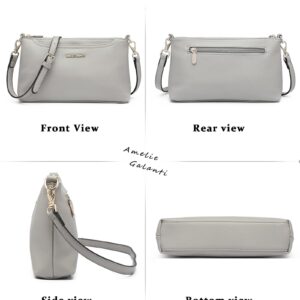 AMELIE GALANTI Small Medium Size Crossbody Bag purse for Women,leather Shoulder handbag with Adjustable Strap (GREY)