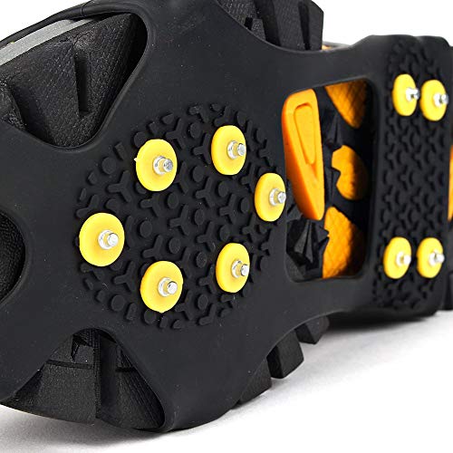 EONPOW Ice Grips, Ice & Snow Grips Cleat Over Shoe/Boot Traction Cleat Rubber Spikes Anti Slip 10 Steel Studs Crampons Slip-on Stretch Footwear (Size S)