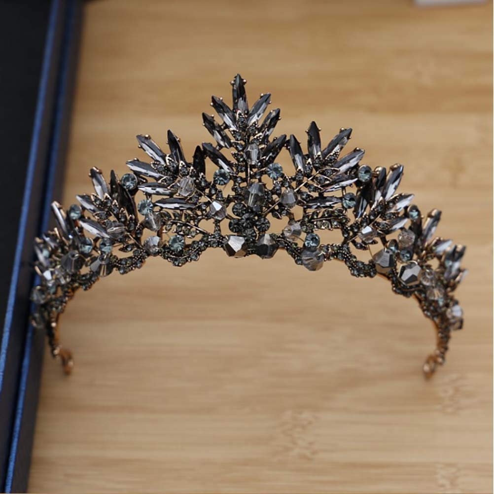 Beaupretty Baroque Queen Crown Crystal Wedding Crown for Women Gothic Baroque Crown Vintage Headband Luxury Headpiece for Wedding Prom Halloween Costume(Black)