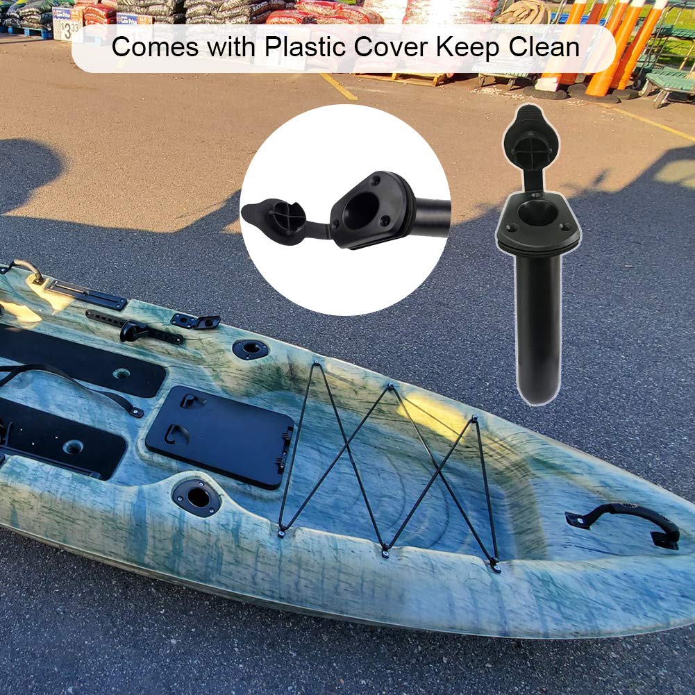 TENSPAL Kayak Fishing Flush Mount Rod Holders Deck Plastic Pole Holder with Cap Cover Gasket Screws for Kayaks Canoe Boat Paddles Accessories 2 PCs