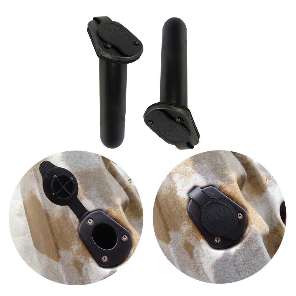 TENSPAL Kayak Fishing Flush Mount Rod Holders Deck Plastic Pole Holder with Cap Cover Gasket Screws for Kayaks Canoe Boat Paddles Accessories 2 PCs