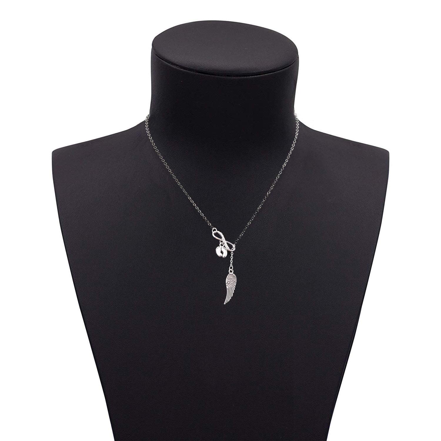 Gzrlyf Miscarriage Necklace Angel Wings Lariat Necklaces Pregnancy Loss Memorial Gifts (silver)