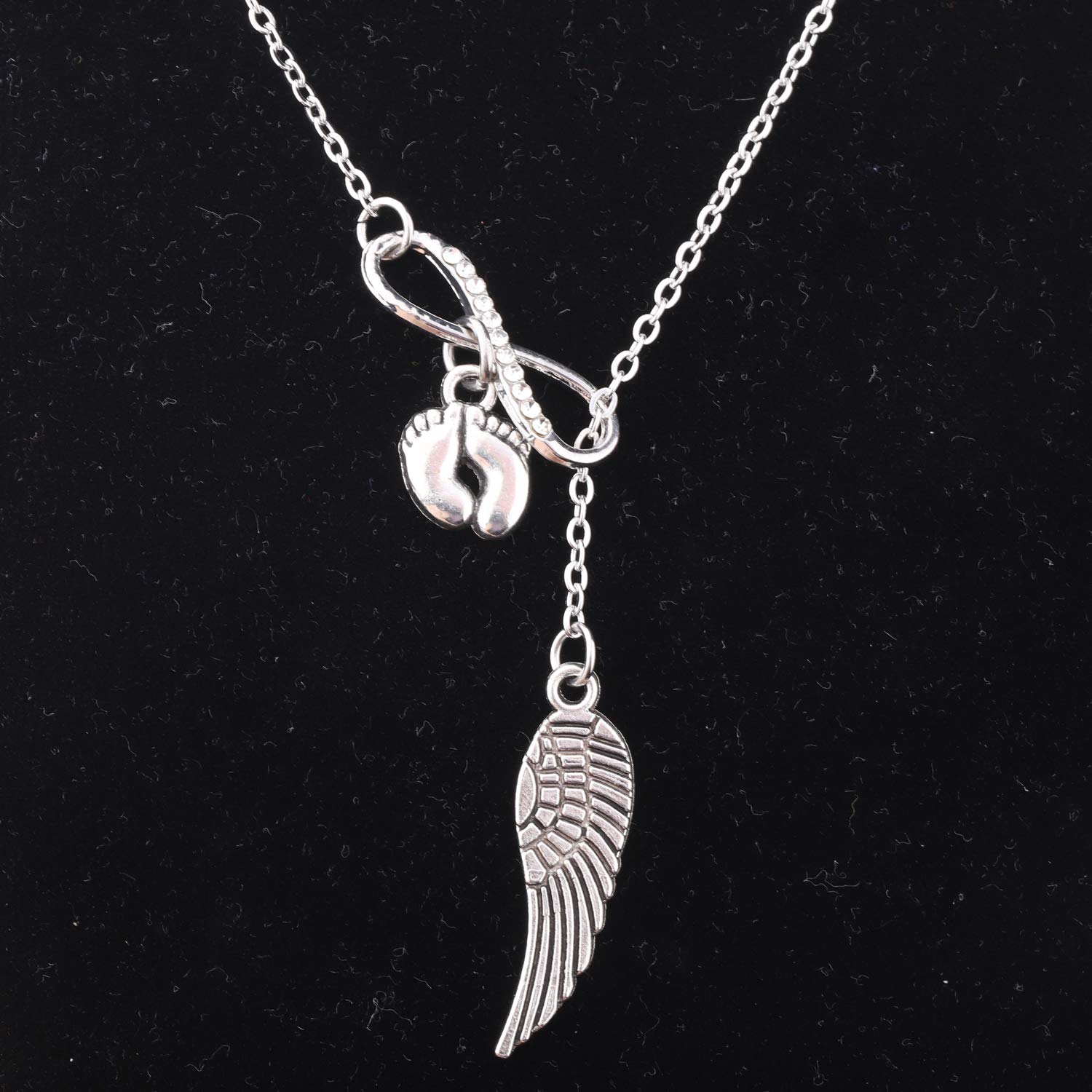 Gzrlyf Miscarriage Necklace Angel Wings Lariat Necklaces Pregnancy Loss Memorial Gifts (silver)