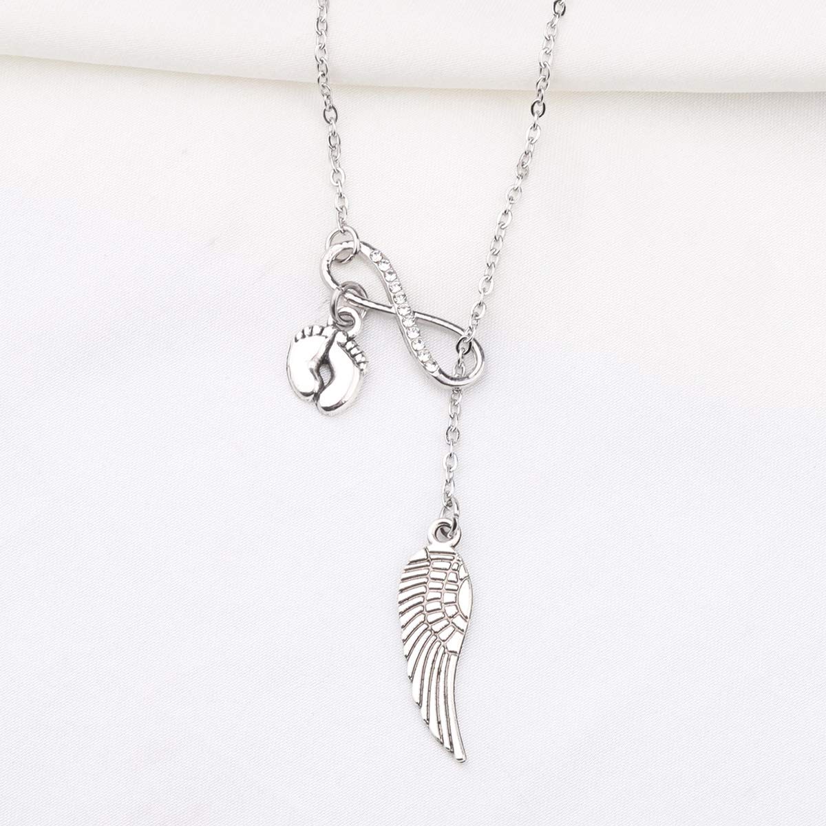 Gzrlyf Miscarriage Necklace Angel Wings Lariat Necklaces Pregnancy Loss Memorial Gifts (silver)