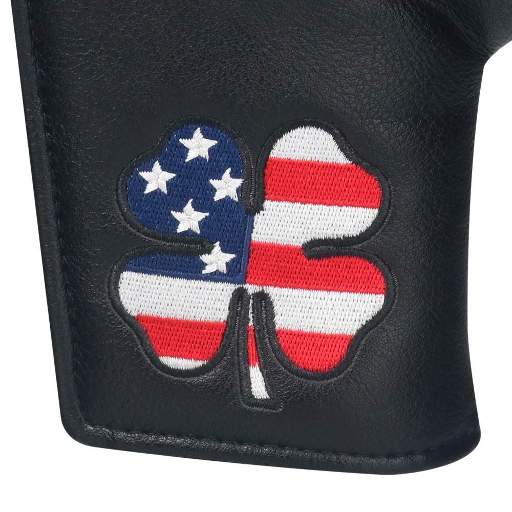 Craftsman Golf USA Clover US Flag Leather Black Golf Putter Blade Head Cover Headcover Magnetic Closure for Scotty Cameron Odyssey